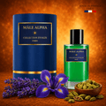 Flacon de parfum Male Alpha, fragrance florale boisée homme iris et santal - Collection étoilée D'or et de Parfum