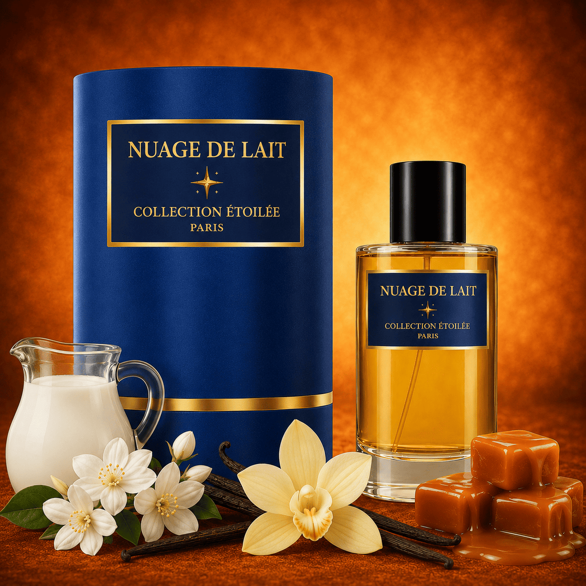Flacon de parfum Nuage de lait, fragrance gourmande lactée caramel et vanille - Collection étoilée D'or et de Parfum