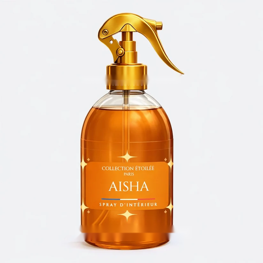 Spray d'intérieur ambré Aisha, Collection Étoilée Paris, parfum oriental 250ml